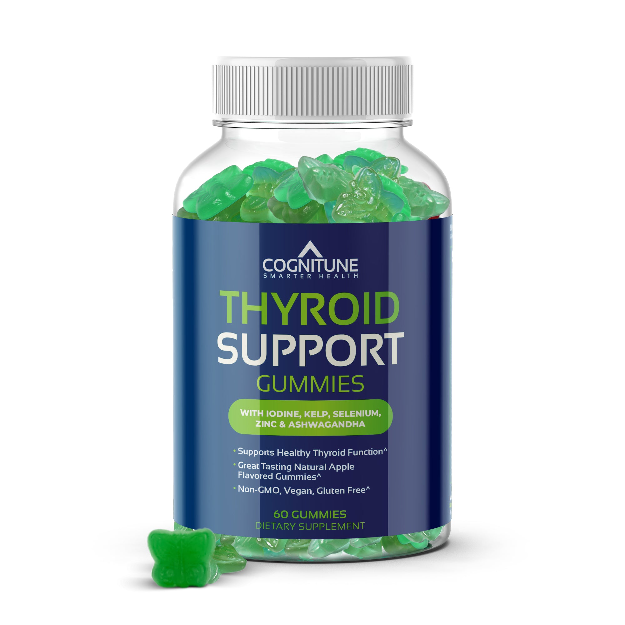 Thyroid Support Gummies - Natural Apple Flavor, Non-GMO, Vegan, Gluten-Free, 60 Count