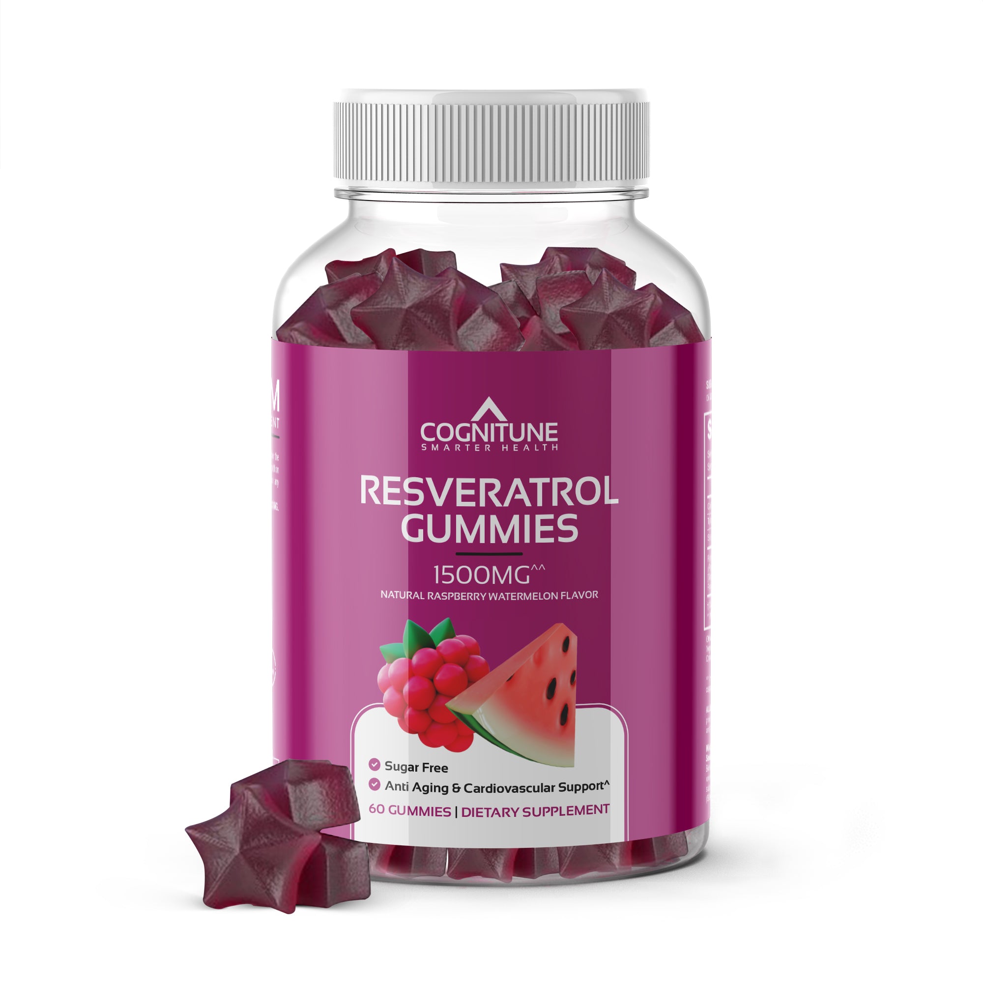 Resveratrol Gummies Supplement - Support Heart, Brain & Cellular Health, Sugar Free, Raspberry Watermelon Flavor