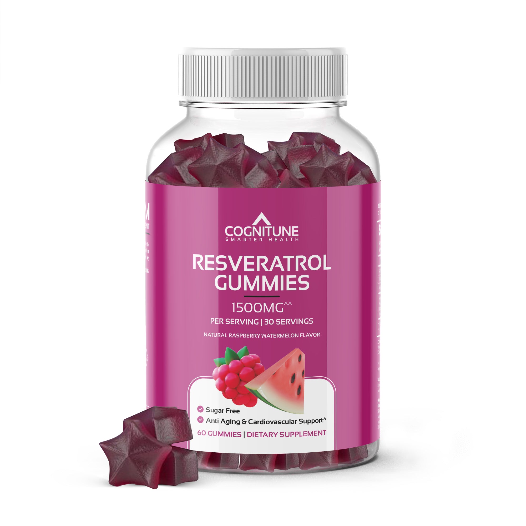 Resveratrol Gummies Supplement - Support Heart, Brain & Cellular Health, Sugar Free, Raspberry Watermelon Flavor